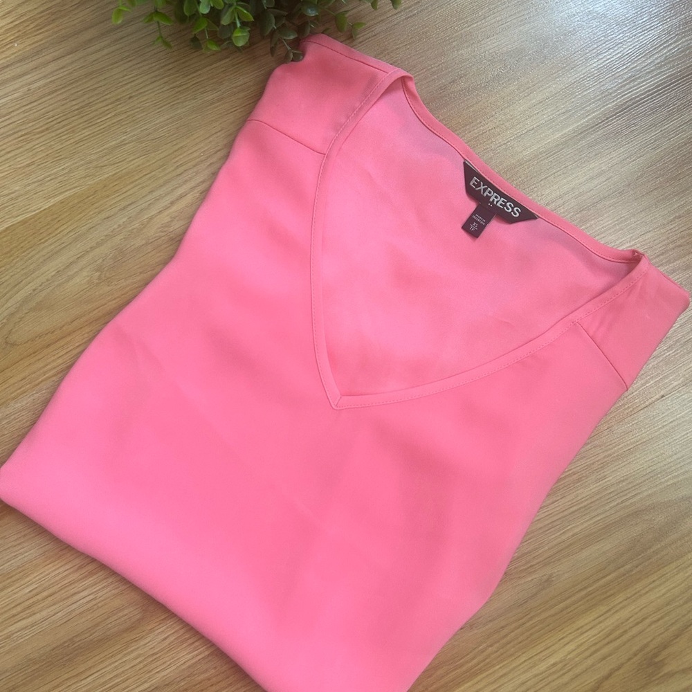 Express Pink Fitted Short Sleeve Blouse